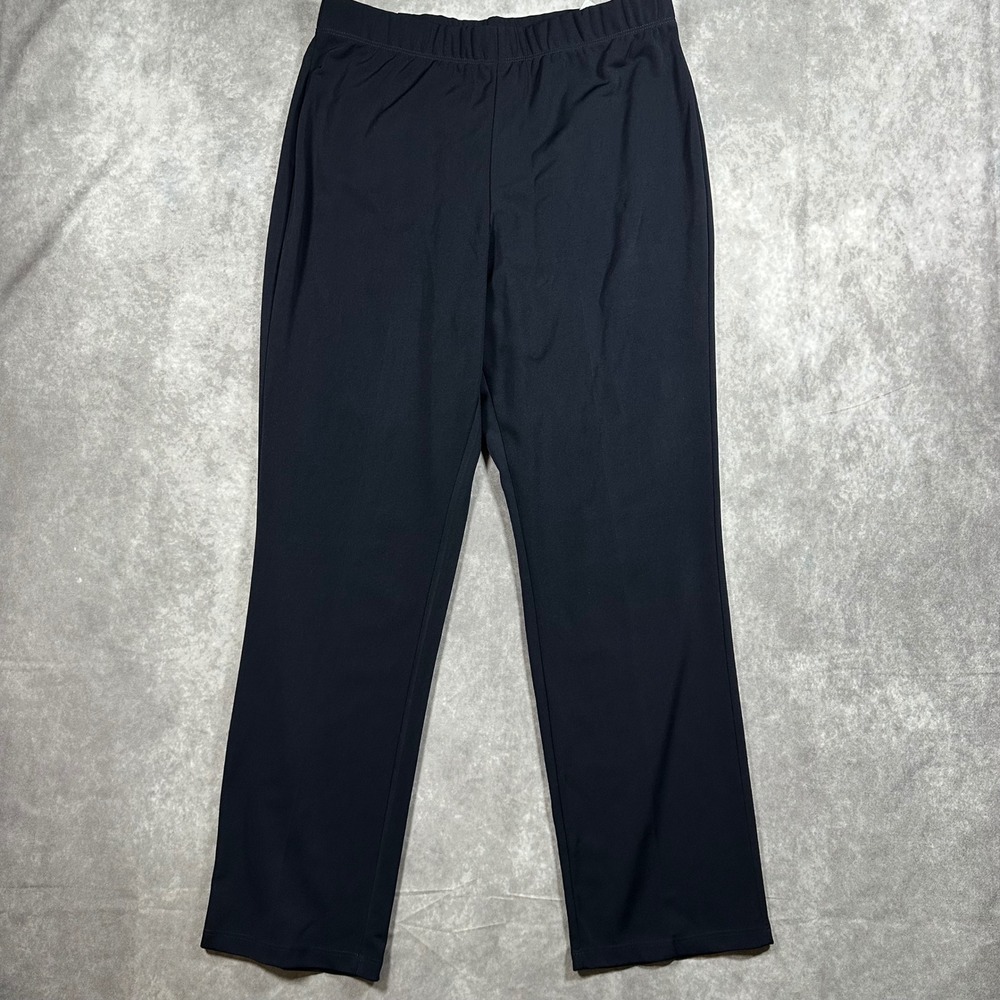 Susan Graver Liquid Knit Pants Womens L Black Pull On Straight Leg Office Casual